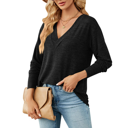 MOMOFEEL Long Sleeve Tunic Tops for Woman V Neck Sweatshirts Loose Fitting Tee Shirts Casual M9009