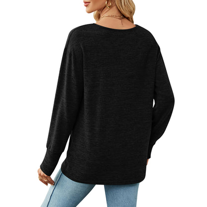 MOMOFEEL Long Sleeve Tunic Tops for Woman V Neck Sweatshirts Loose Fitting Tee Shirts Casual M9009