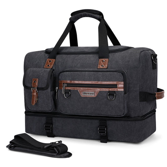 WITZMAN Canvas Weekender Bag Mens Overnight Bag for Traveling Carry on Duffle Bags with Shoes Compartment(A8010 )