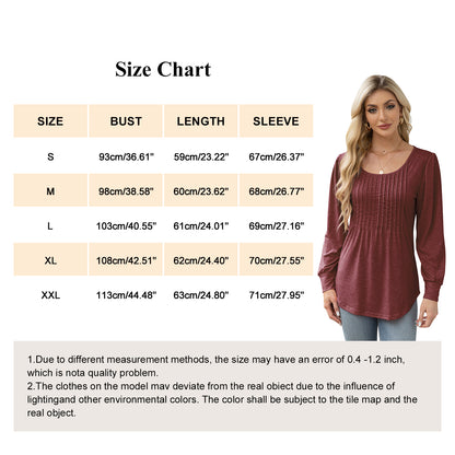 MOMOFEEL Pleated Blouses for Women Puff Long Sleeve Tunic Tops Dressy Casual Shirts M9011