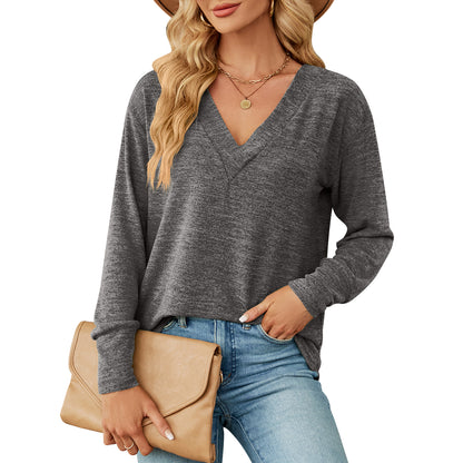 MOMOFEEL Long Sleeve Tunic Tops for Woman V Neck Sweatshirts Loose Fitting Tee Shirts Casual M9009