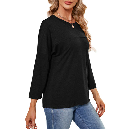 MOMOFEEL Sweatshirts for Women Crewneck Shirts 3/4 Sleeve Tunic Tops Casual Shirts to Wear With Leggings M9001