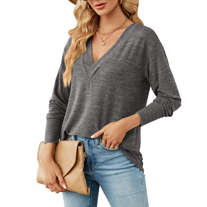 MOMOFEEL Long Sleeve Tunic Tops for Woman V Neck Sweatshirts Loose Fitting Tee Shirts Casual M9009