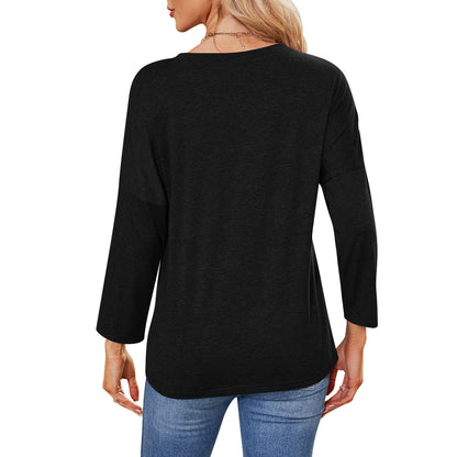 MOMOFEEL Sweatshirts for Women Crewneck Shirts 3/4 Sleeve Tunic Tops Casual Shirts to Wear With Leggings M9001