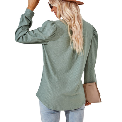 MOMOFEEL Womens Tops Puff Long Sleeves Tunic Tops Casual Loose Blouse V-Neck Shirts M9010