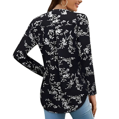 MOMOFEEL Women's Roll Up 3/4 Sleeve Tops Floral Printed Tunic Blouses V Neck Casual Shirts Casual M9014