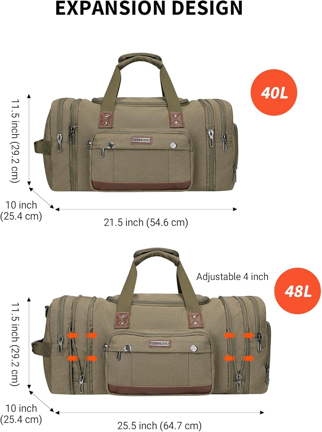 WITZMAN Canvas Duffle Bags for Traveling