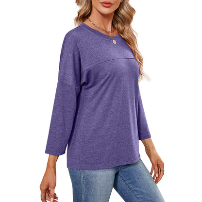 MOMOFEEL Sweatshirts for Women Crewneck Shirts 3/4 Sleeve Tunic Tops Casual Shirts to Wear With Leggings M9001