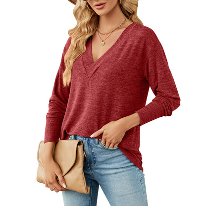 MOMOFEEL Long Sleeve Tunic Tops for Woman V Neck Sweatshirts Loose Fitting Tee Shirts Casual M9009