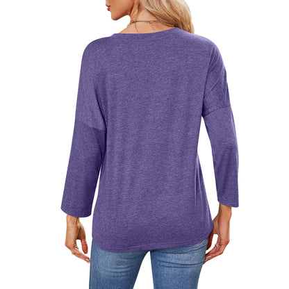 MOMOFEEL Sweatshirts for Women Crewneck Shirts 3/4 Sleeve Tunic Tops Casual Shirts to Wear With Leggings M9001