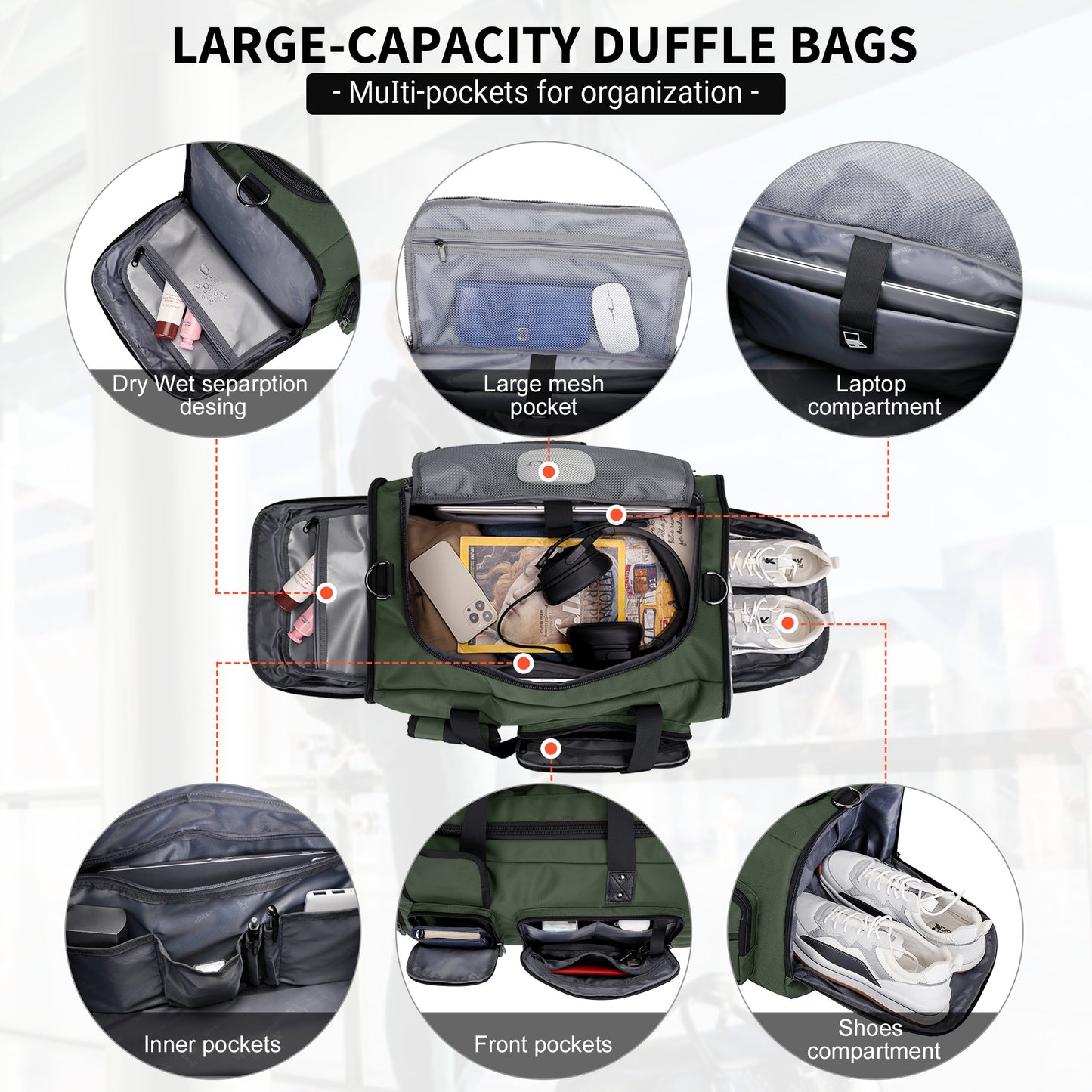 WITZMAN Travel Duffel Bags for Men (B693)