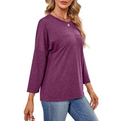 MOMOFEEL Sweatshirts for Women Crewneck Shirts 3/4 Sleeve Tunic Tops Casual Shirts to Wear With Leggings M9001