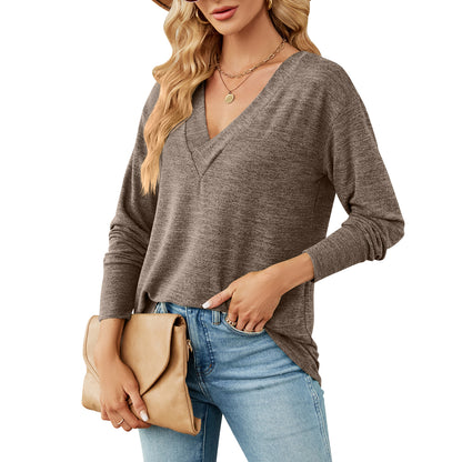 MOMOFEEL Long Sleeve Tunic Tops for Woman V Neck Sweatshirts Loose Fitting Tee Shirts Casual M9009