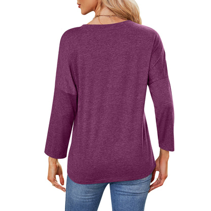 MOMOFEEL Sweatshirts for Women Crewneck Shirts 3/4 Sleeve Tunic Tops Casual Shirts to Wear With Leggings M9001