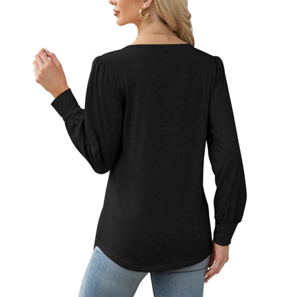 MOMOFEEL Pleated Blouses for Women Puff Long Sleeve Tunic Tops Dressy Casual Shirts M9011