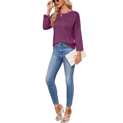 MOMOFEEL Sweatshirts for Women Crewneck Shirts 3/4 Sleeve Tunic Tops Casual Shirts to Wear With Leggings M9001