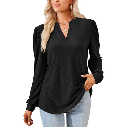 MOMOFEEL Womens Tops Puff Long Sleeves Tunic Tops Casual Loose Blouse V-Neck Shirts M9010