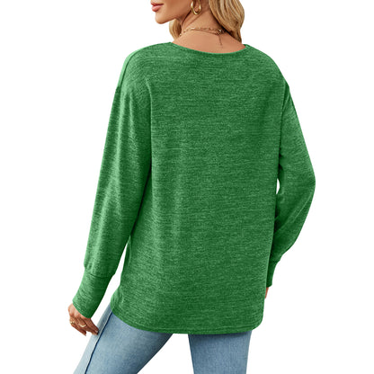 MOMOFEEL Long Sleeve Tunic Tops for Woman V Neck Sweatshirts Loose Fitting Tee Shirts Casual M9009