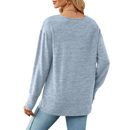 MOMOFEEL Long Sleeve Tunic Tops for Woman V Neck Sweatshirts Loose Fitting Tee Shirts Casual M9009