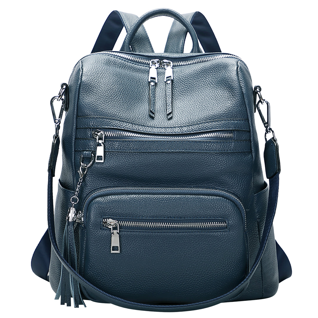 blue leather backpack purse