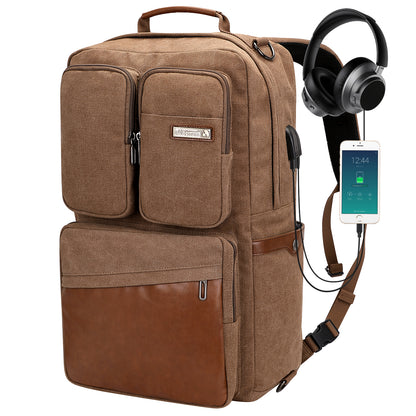 WITZMAN Canvas Backpack with USB Port