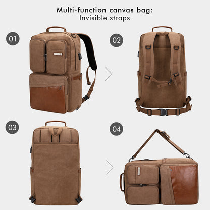 WITZMAN Canvas Backpack with USB Port