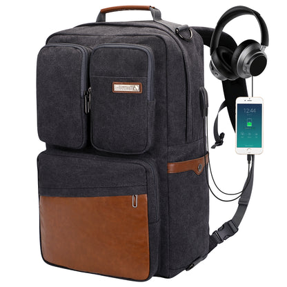 WITZMAN Canvas Backpack with USB Port