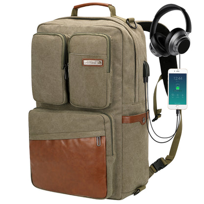 WITZMAN Canvas Backpack with USB Port