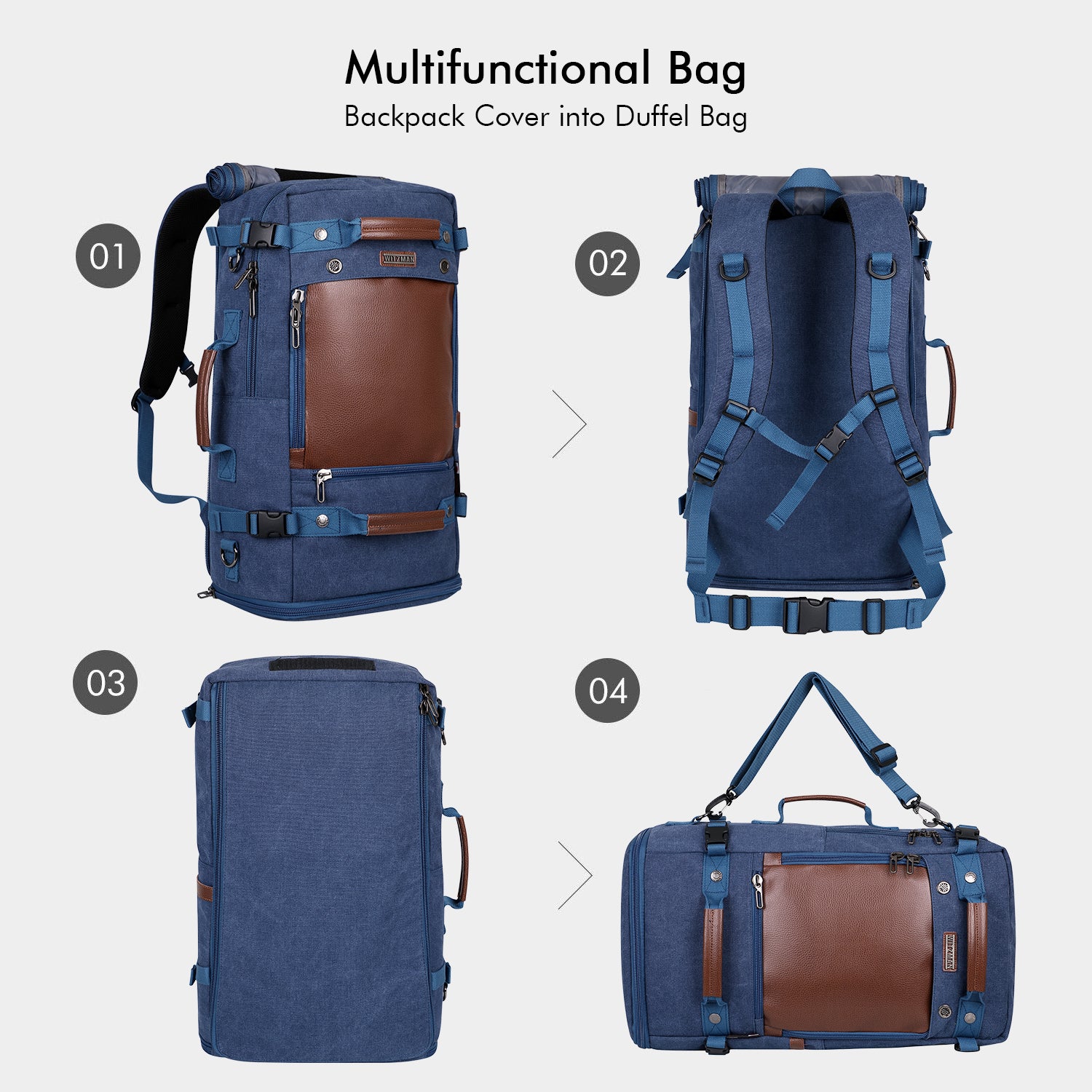 WITZMAN Men Travel Backpack Canvas Rucksack Vintage Duffel Bag – ALTOSY